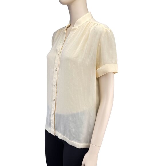 PIERRE BALMAIN VTG Mandarin Collar Butter Cream‎ Yellow Button Down Blouse 12 M - Picture 3 of 9